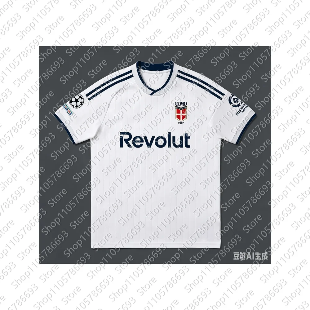 Como 1907 2026/27 Season Away Jersey, White Classic 3D Printing Design, Quick Drying Breathable Outdoor Sports T-Shirt