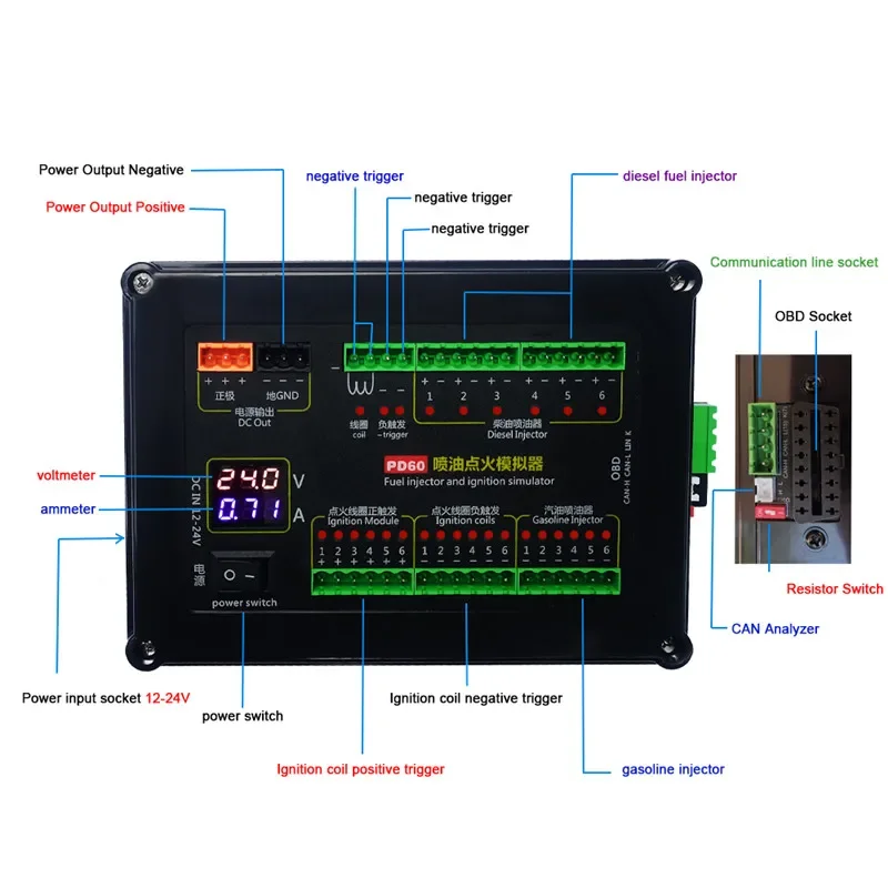 PD60 Auto Injector Fuel Injection Ignition Simulator Gasoline and Diesel Vehicle Car Computer Board ECU Maintenance Tester