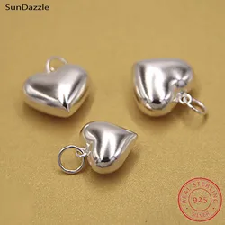 Genuine Real Pure Solid 925 Sterling Silver Heart Pendant Suspension Necklace Bracelet DIY Jewelry Making Findings Charms