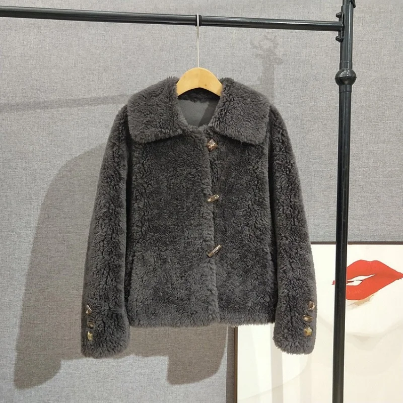 Veste d'hiver courte en laine d'agneau pour femme, manteau court en peau de mouton, vêtements d'extérieur élégants et élégants, JT541