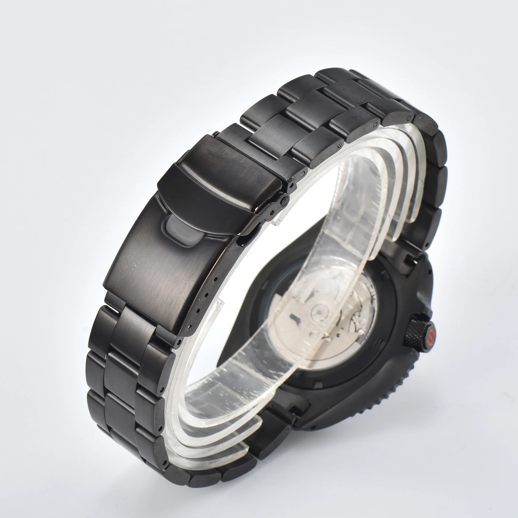 นาฬิกา NH36 นาฬิกาข้อมือจักรกลผู้ชาย ขอบหน้าปัดประดับพลอยสีดำ ปฏิทินคู่ ตัวเรือนสแตนเลส กระจกแซฟไฟร์ นาฬิกา SKX007 สำหรับผู้ชาย