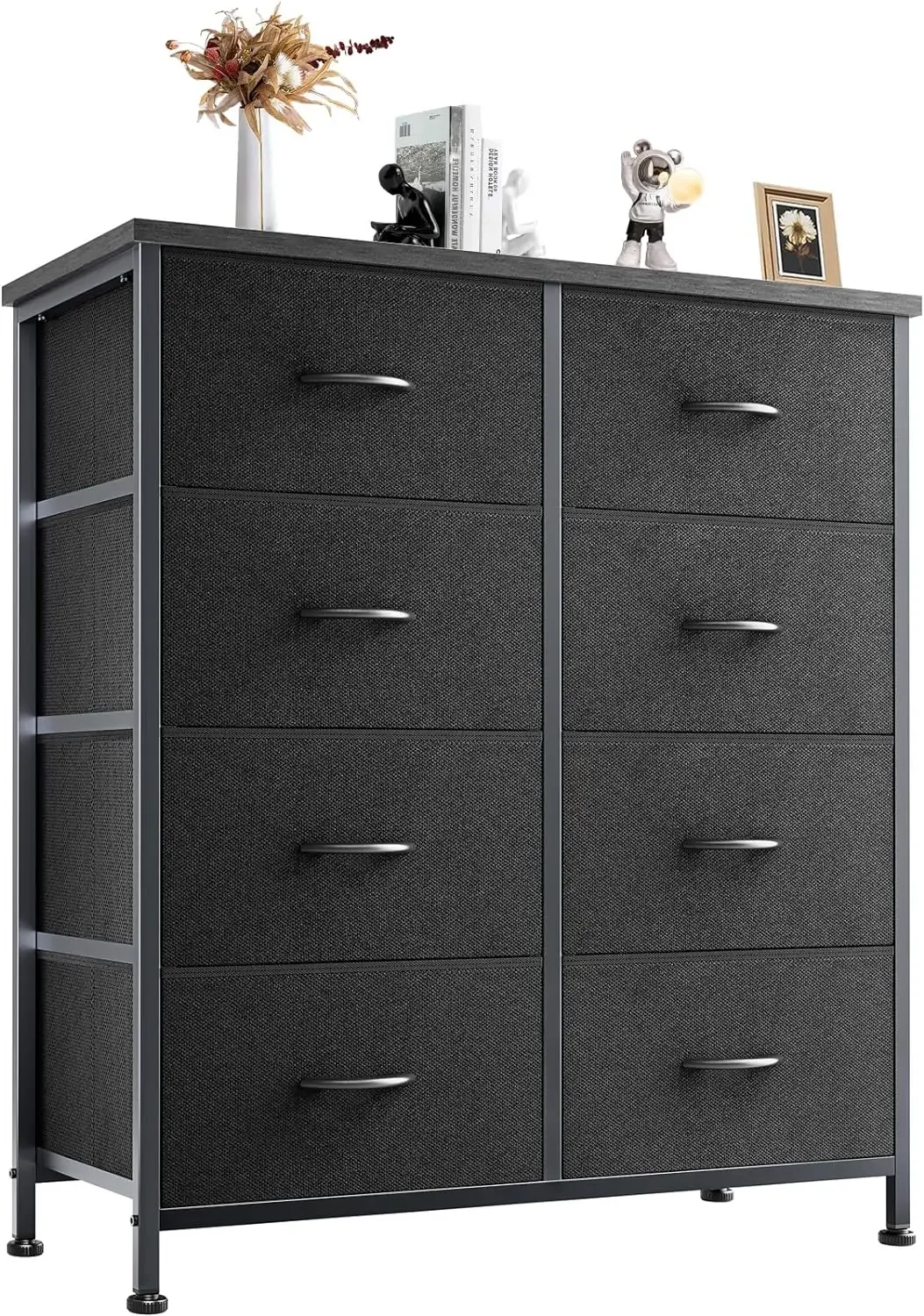 Dresser with 8 Fabric Drawers, Tall Chest Organizer Units for Clothing, Closet,Kidsroom, Storage Tower with Cabinet, Metal Frame