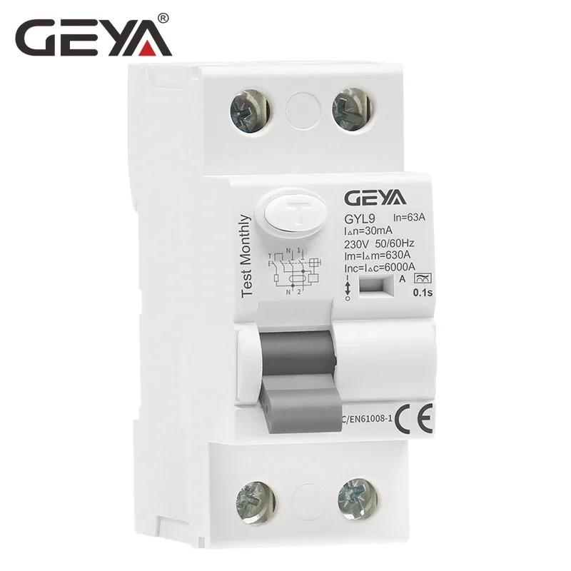 GEYA GYL9 A Type RCCB Residual Current Circuit Breaker AC ELCB 2 Pole 40A 63A 30mA 100mA 300mA RCD ELCB