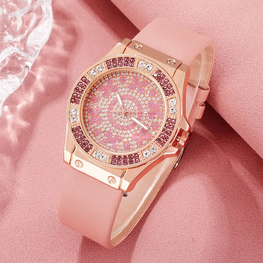 4PCS Set Colour Luxury Watch Women Necklace Earrings Rhinestone Quartz Wristwatch Female Casual Ladies Watches Montre Femme