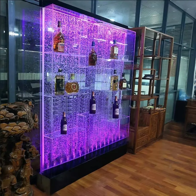 Customized Acrylic LED Water Bubble Wall With Liquor Shelf Display And Room Divider For Bar Restaurant And Home Decor