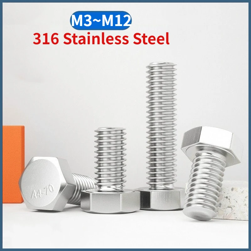 M3 M4 M5 M6 M8 M10 M12 A4-70 316 Stainless Steel Hexagon Head Bolt Full Thread External Hex Hexagon Head Screws
