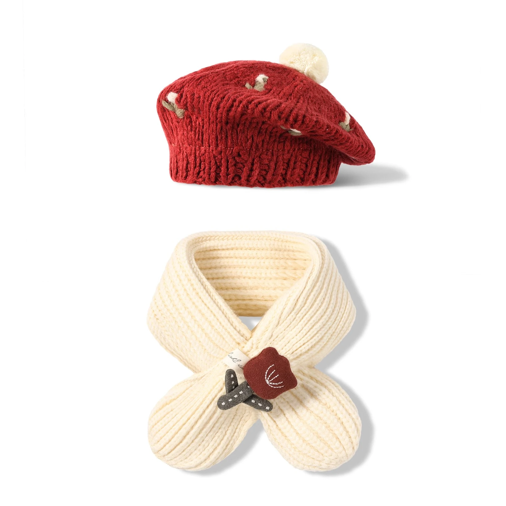 

Girls Knitted Hats And Scarves Set Baby Warm Beret And Scarf Combo for Autumn Winter Cold Weather Children's Fashion Accessory