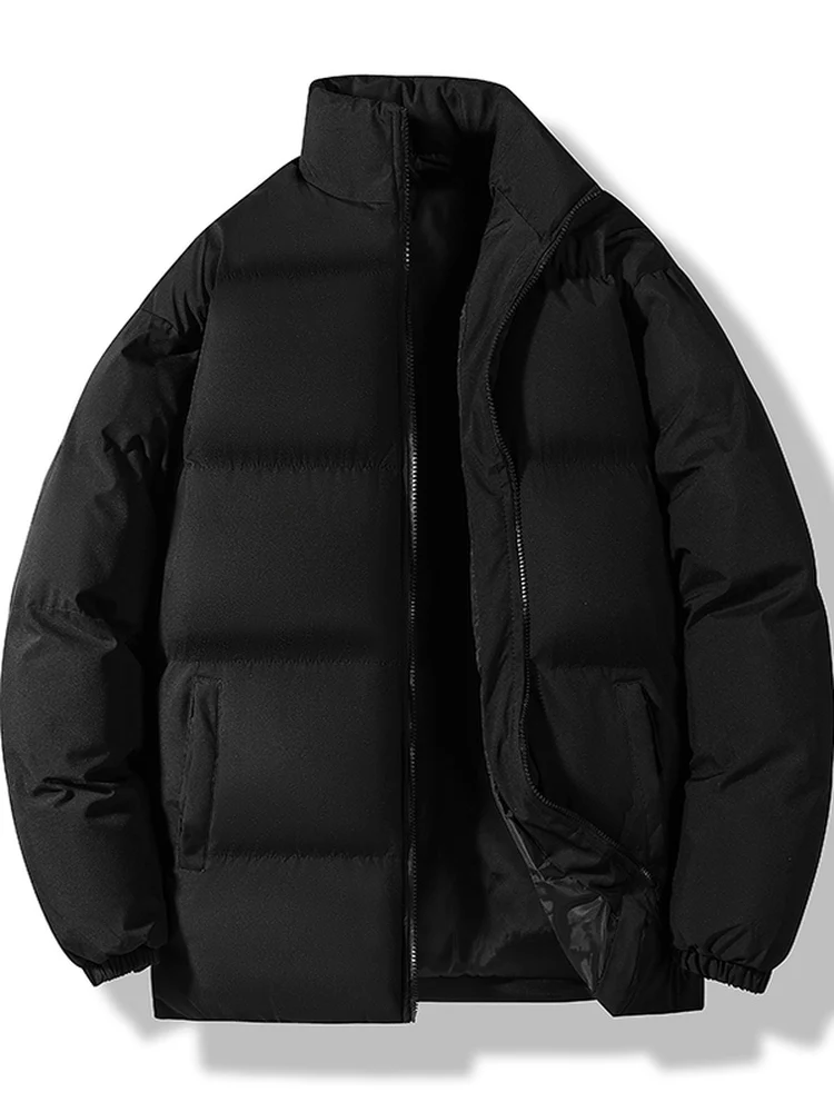 سترة قطنية بلون واحد مقاس كبير YKVO2025 للخريف والشتاء، سميكة ودافئة، تصميم قياسي، أزياء شبابية عصرية بياقة عالية وأكمام طويلة #5