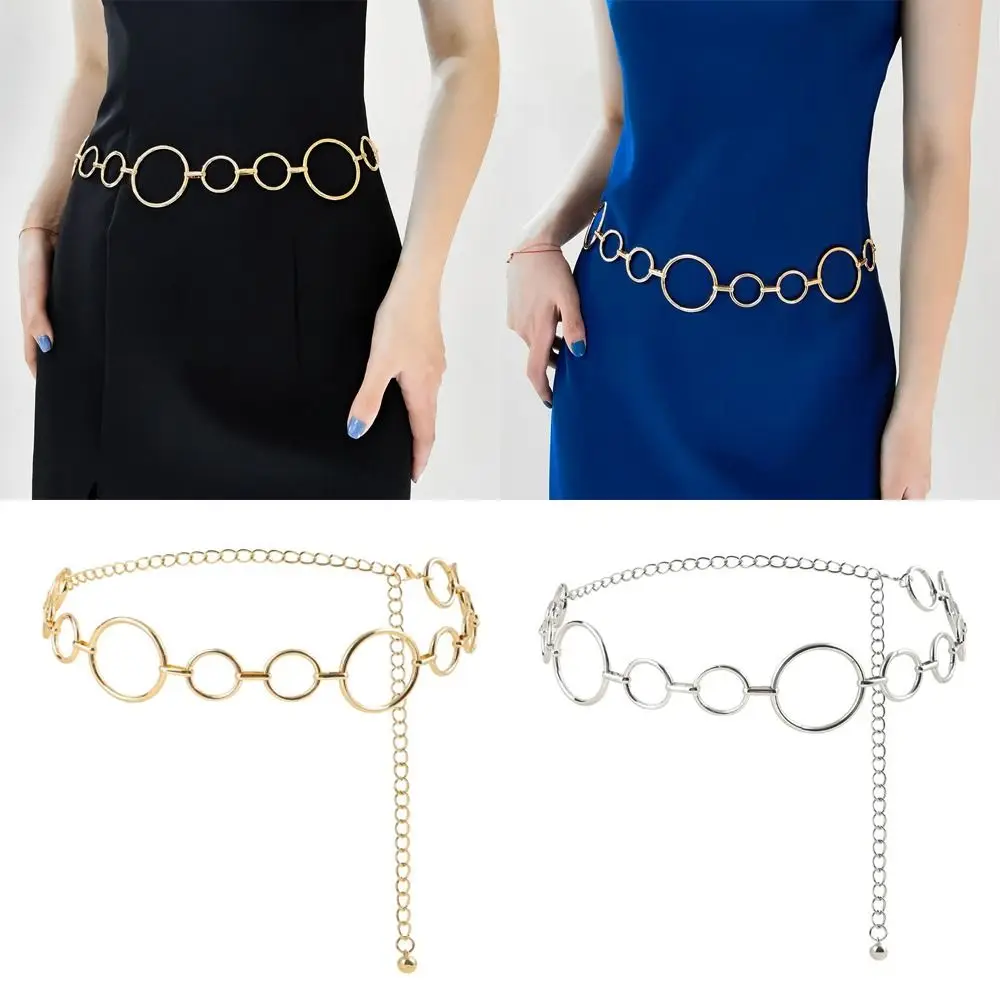 Luxury Women's Waist Chain Simple Design Adjustable Metal Chain Large Circle Shape Hollow Ring Waist Chain