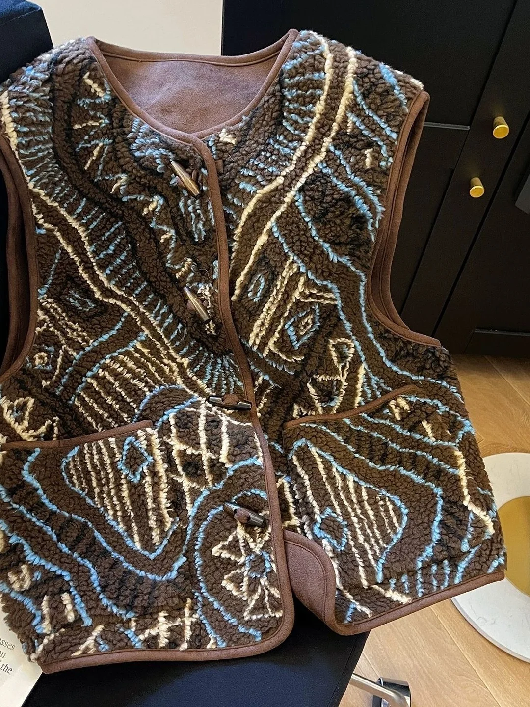 

Caramel Retro Thiened Faux Fur Vest Women's Autumn Winter Outerwear Button Closure ort Jaet High-End Feel Top