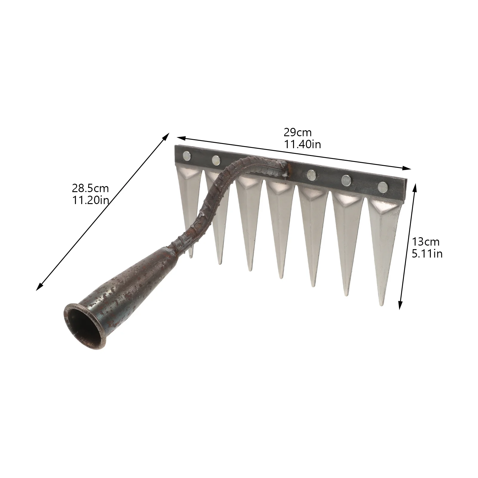 Piccolo rastrello da giardino in acciaio, rastrello a mano multitooth, leggero e durevole per diserbo, allentamento del terreno, scavo, mano da giardino portatile