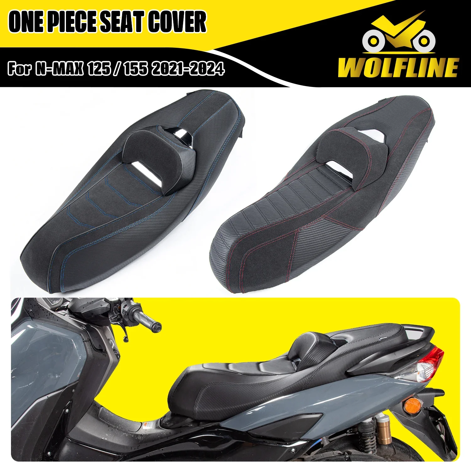 WOLFLINE One-Piece Seat Pad 2-Up Saddle Cushion for Yamaha NMAX155 NMAX125 2021-2024 2022 2023