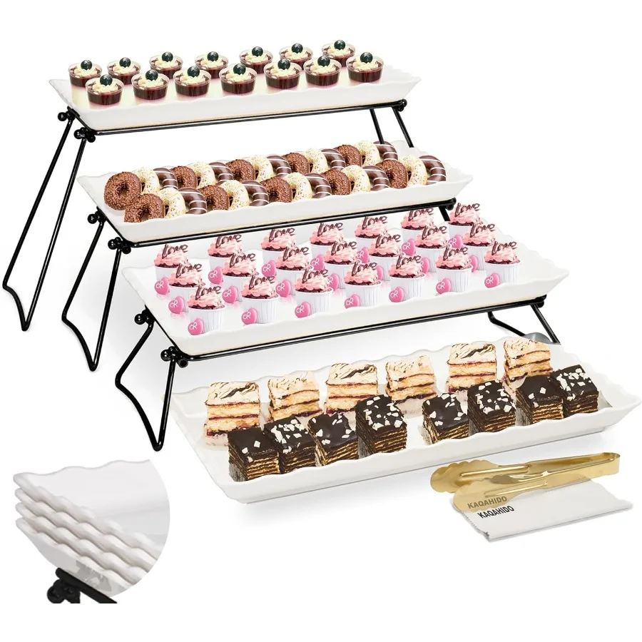 

Extra Large 4 Tier Serving Tray Set 34x22x10 inch Wave Edge Dessert Table Display Set Tiered Trays Stand for Party Buffet Enter