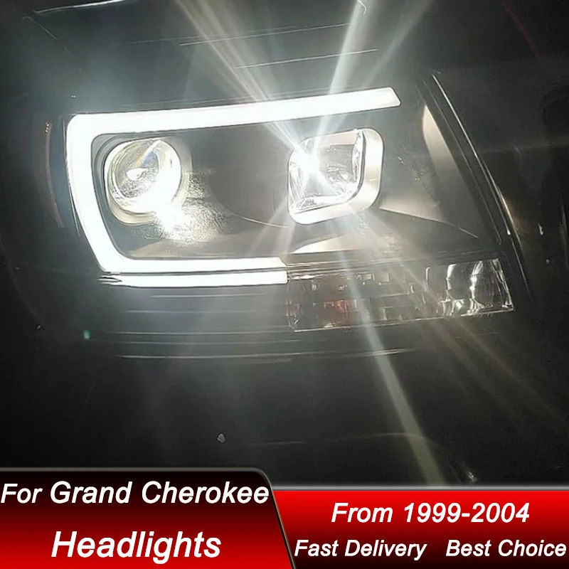 المصابيح الأمامية للسيارة لسيارة جيب جراند شيروكي 99-04 Emark V2 نمط كامل LED كشافات الجمعية ترقية عدسة العارض اكسسوارات عدة