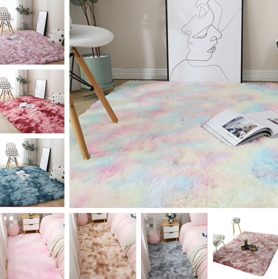 

40x60cm Carpet Tie Dyeing Plush Soft Floor Mat for Living Room Bedroom Anti-slip Rug Home Decor