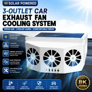2026 New Upgrade 3 Head Car Exhaust Fan USB Rechargeable Solar High Wind Power Air Circulation Cooling Heat Dissipation Universa
