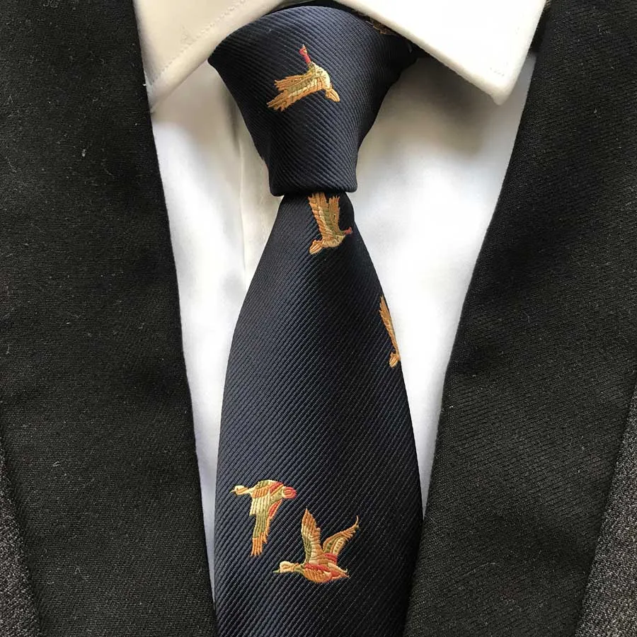 Fashion Design 100% Silk Necktie Navy Blue with White Embroidery Bird Woven Ties