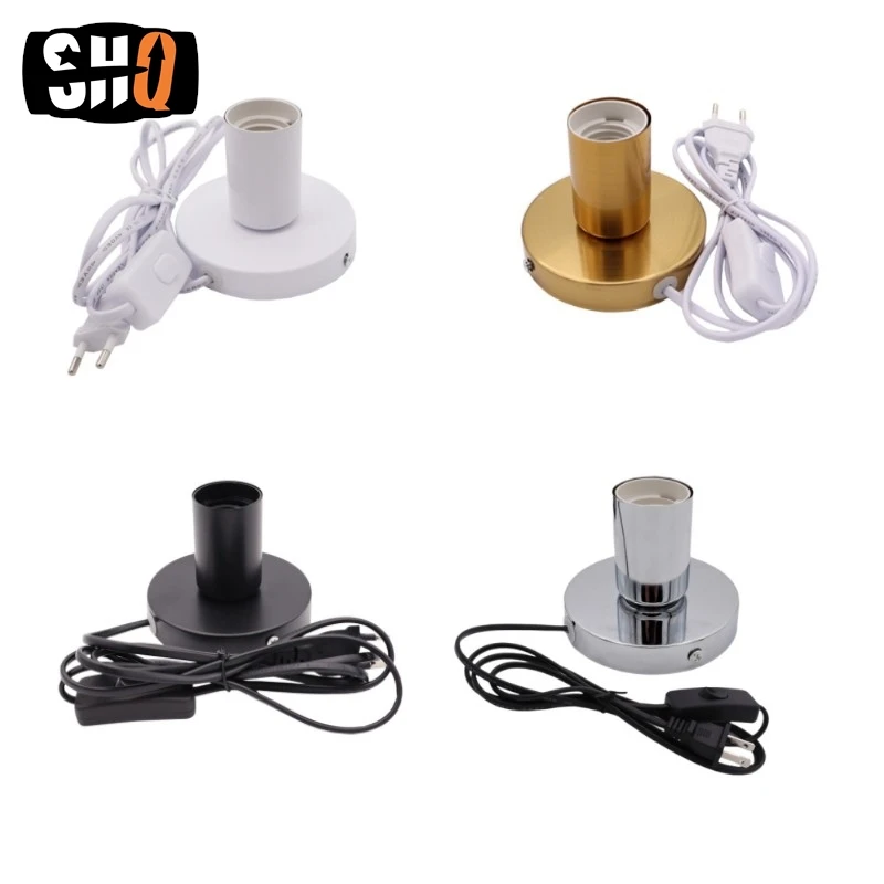 Metal Desktop Lamp Base Holder with on/off Switch, Screw Base for Table Lamp, EU, AU, UK, US Plug, 180cm Cord, E27, E26, New