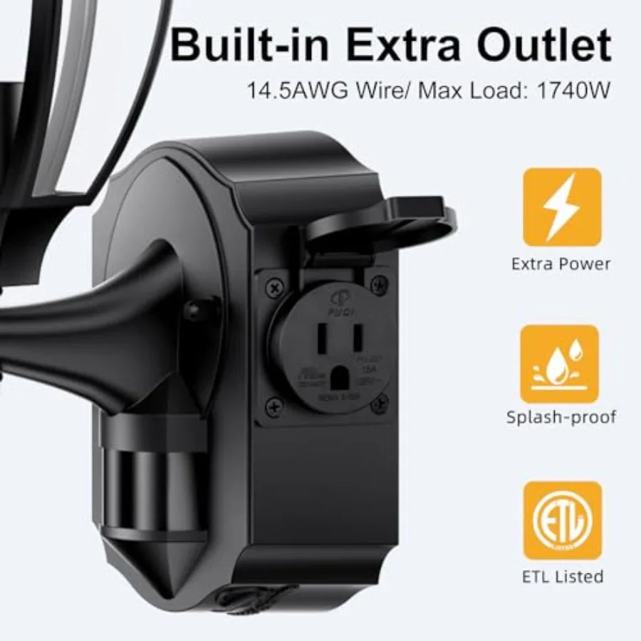 Porch Lights Outdoor with Outlet, Motion Sensor outdoor wall lights, Updated Dusk to Dawn Exterior Lighting Fixtures Waterproof