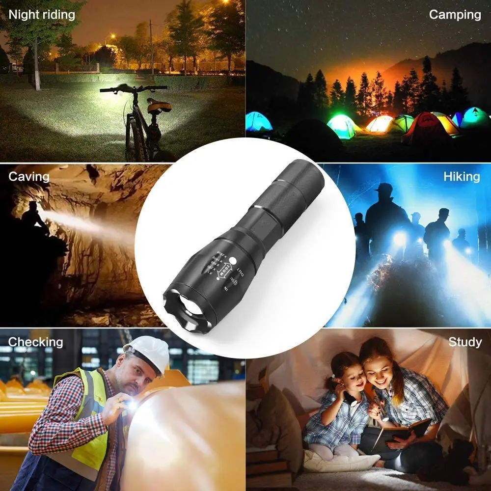 Lampe de poche tactique à lumière Led T6, Zoomable, haute luminosité, 5 Modes, pour urgence, usage extérieur, Camping