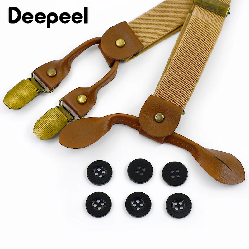 1 Stuk Deepeel 3*110Cm Heren Retro Bretels 4 Clips Unisex Lederen Y-Vormige Bretels Pu Antislip Casual Heren Beugels Sling Clip