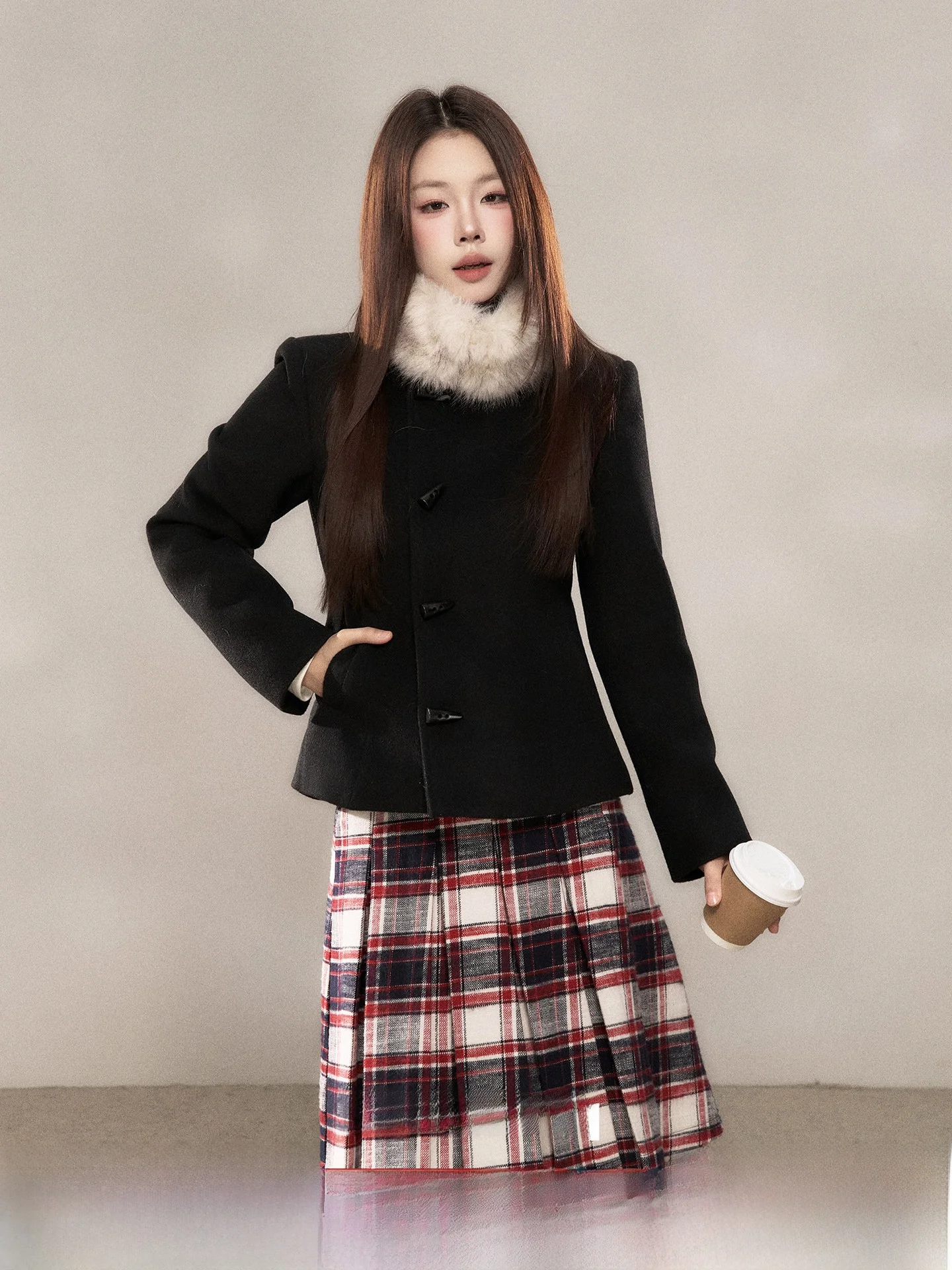 

Winter New Sle Korean Version Wild Berries Fur Collar Woolen Coat Women's Loose Fit Long Sve Single Button Closure Coat