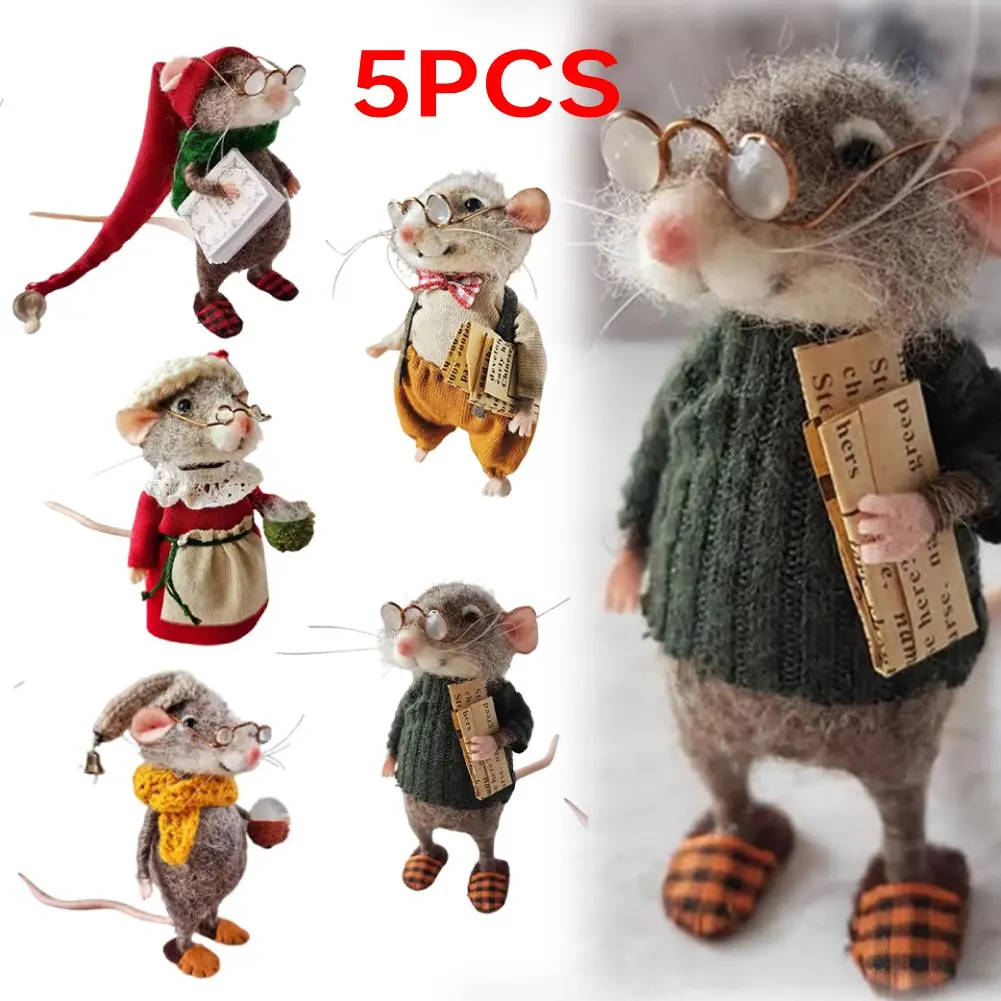 

5/1PCS Mouse Doll Christmas Needle Felted Mouse Craft Decorations Needle Felted Cute Needle Felted Mouse Handmade Wool Felted