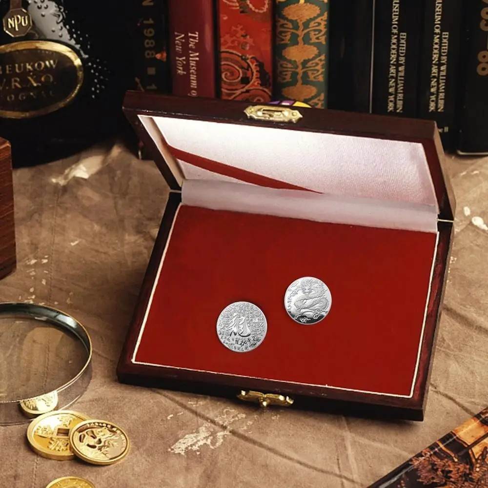 Gold Dragon Embossed Coins Double-Sided Silver Plated Chinese Zodiac Dragon Coin with Chinese Letters Three-dimensional