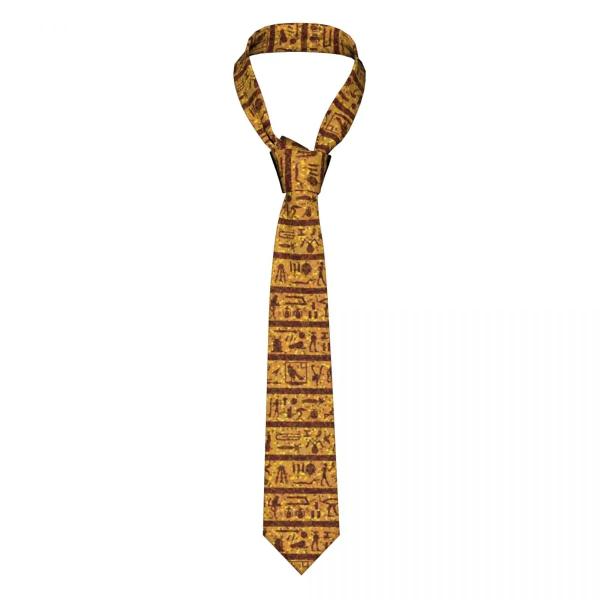 Mens Tie Slim Skinny Egyptian Hieroglyphs Gold Necktie Fashion Necktie Free Style Men Tie Party Wedding