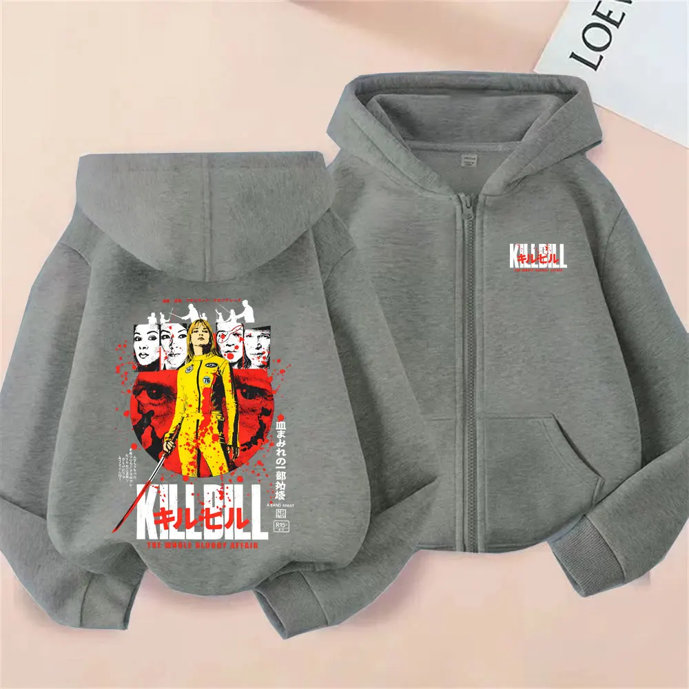 Film Kill Bill Reißverschluss-Hoodie Quentin Tarantino Film Pulp Fiction Zip-Up-Jacke Herren Damen Vintage Oversized Zip-Up-Sweatshirts – Detail 4