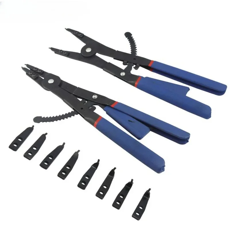 

16" Heavy Duty 2pcs Set Circlip Pliers 12 Tips Internal & External Snap Ring Retaining Ratchet Plier Set With Exchangable Tips