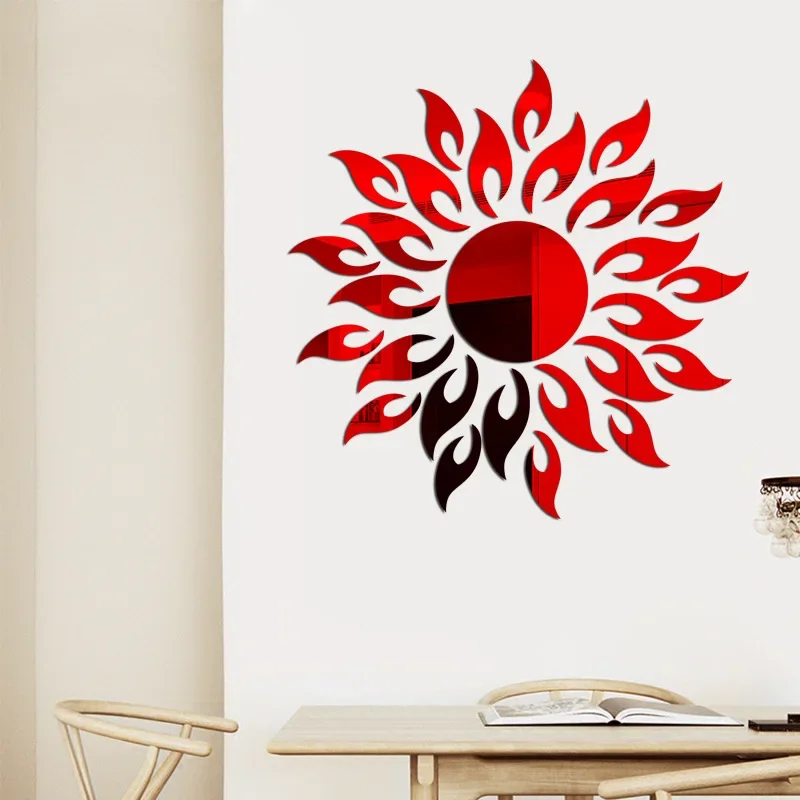 Sunflower Wall Sticker Acrylic Mirror Self Adhesive Reflective Decal Mural Wallpaper for TV Background Art Home Decor