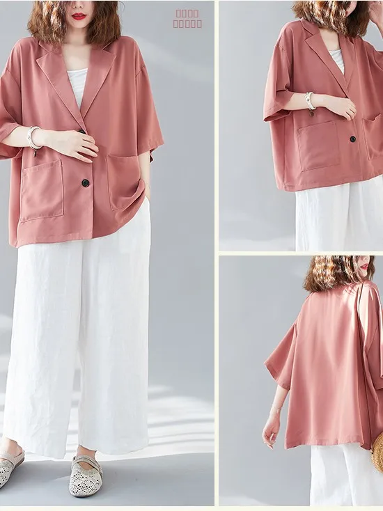 Plus size verão outerwear cardigan fino sle pequeno terno ocidental para irmã gorda na moda anti-envelhecimento até 200 pou topo