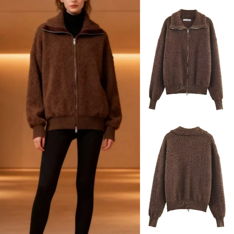 

Осенняя мода 2025 года, модная сексуальная женская круглая шерстяная куртка-пилот