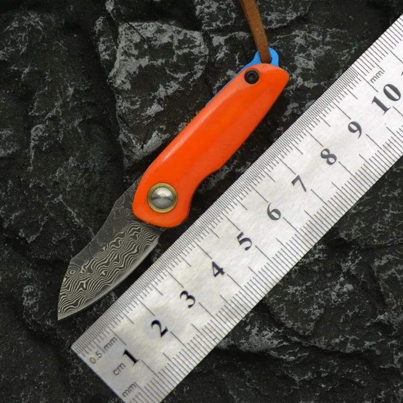 

Portable Mini Damascus Blade Folding Pocket Keychain Knife Hunting Survival Tactical Utility Fruit Knives EDC Tools