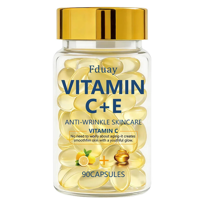 90 Stück Vitamin C+E Hautpflege-Essenz-Kapseln mit Vitamin C, Vitamin E, Kollagen-Feuchtigkeitspflege, Lifting-Gesichtstropfen, Nährstoff-Boost