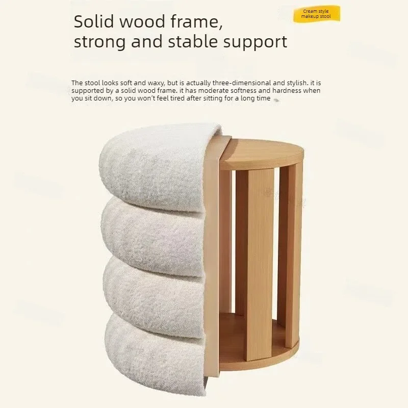 Light luxury imitation lamb wool dressing stool, soft cushion dressing stool, solid wood stacking stool, shoe changing stool view 3