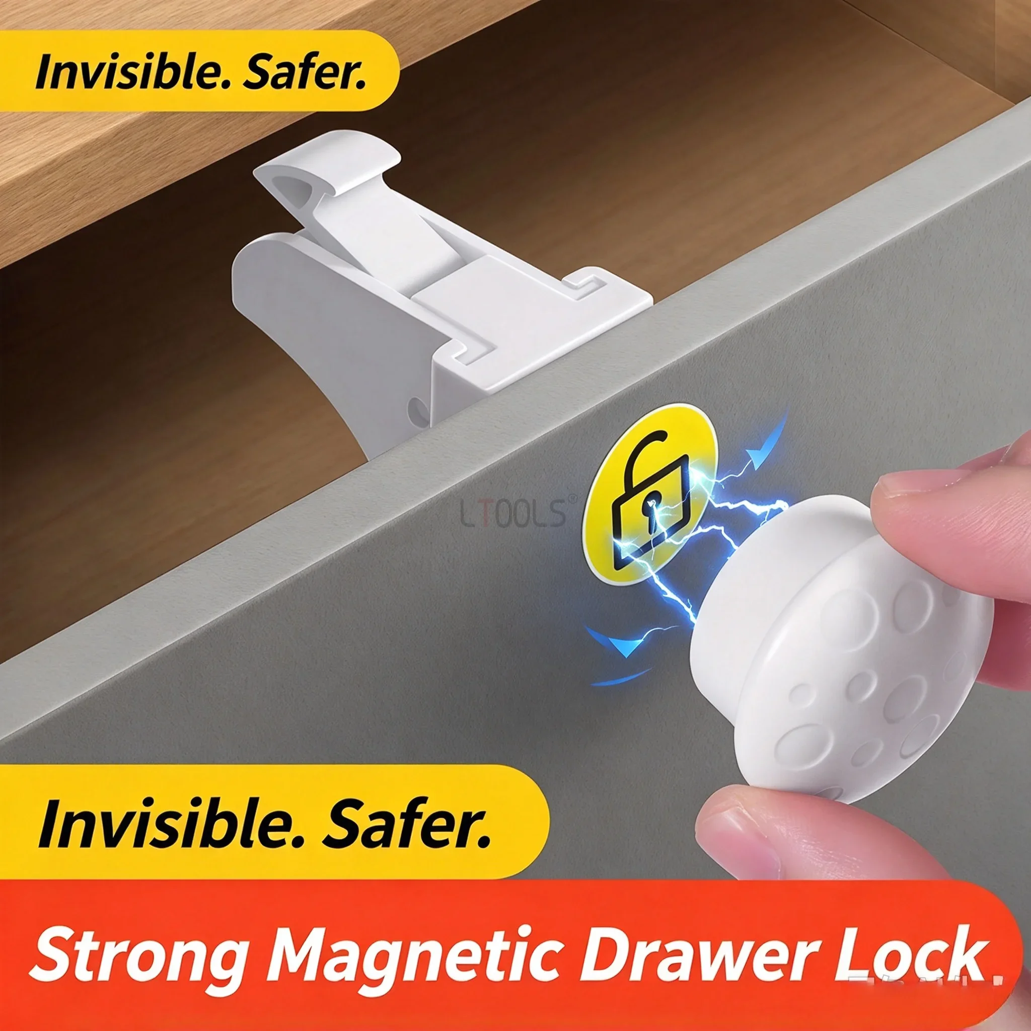 Punch-Free Invisible Magnetic Cabinet Drawer Lock Baby Safety Drawer Lock Childproof Security Lock Safety Latch for Cabinet Desk