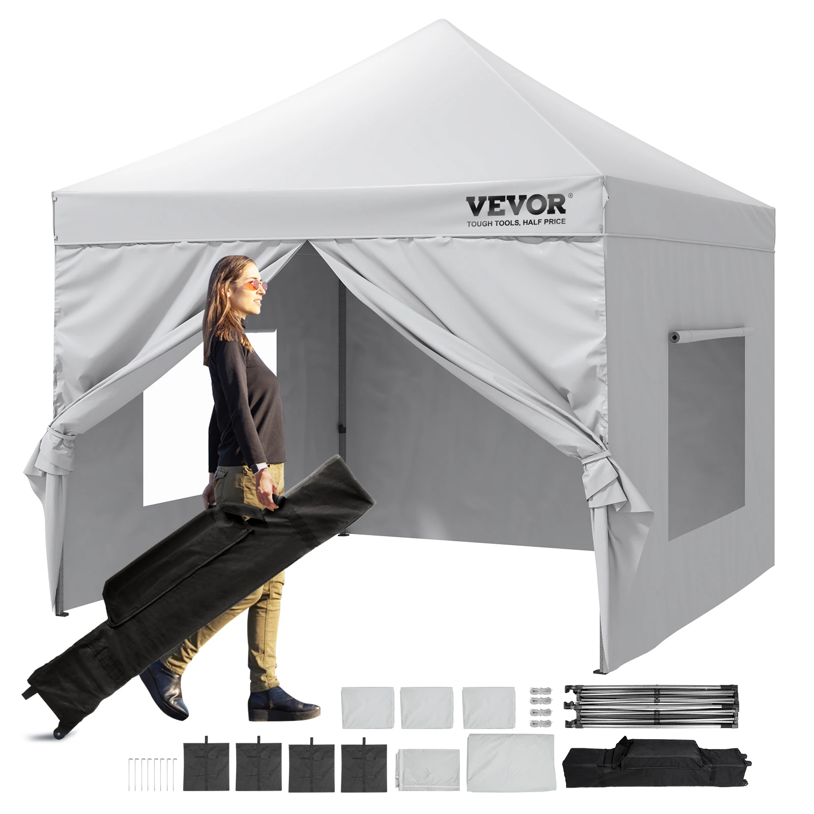 VEVOR 10x10 FT Pop up Canopy with Removable Sidewalls Portable Gazebo & Wheeled Bag  UV Resistant Waterproof Tent for Patio