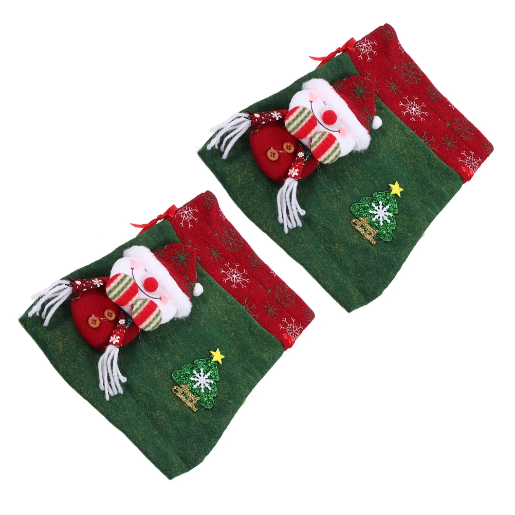 

2pcs Retro Felt Gift Bags: Christmas Wedding Party Favor Drawstring Pouch Reusable Goodie Treat Bag For Snack Wrapping Packaging