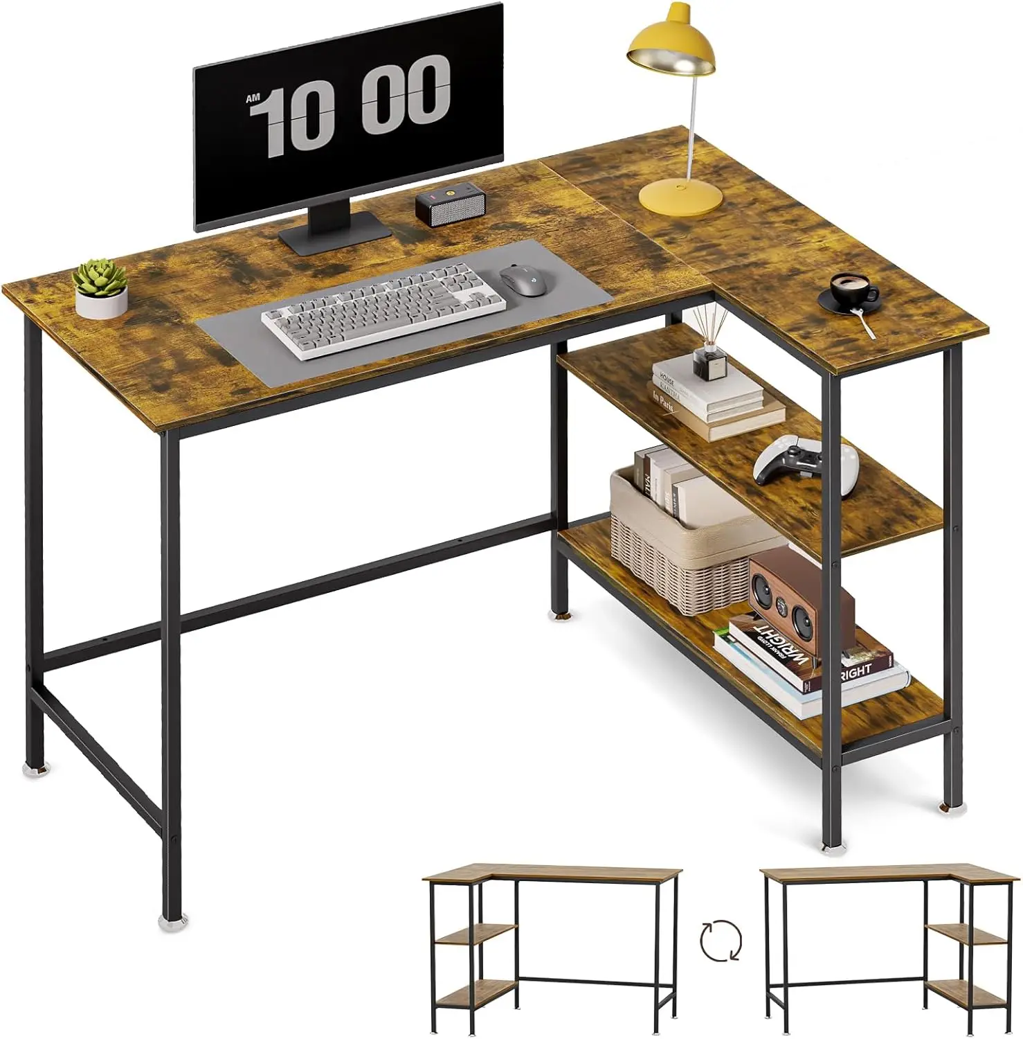 

43"" L Shaped Office Desk With Reversible Storage Shelves Can Be Used As A Game Desk Or Computer Desk Modern Design Corner Desk