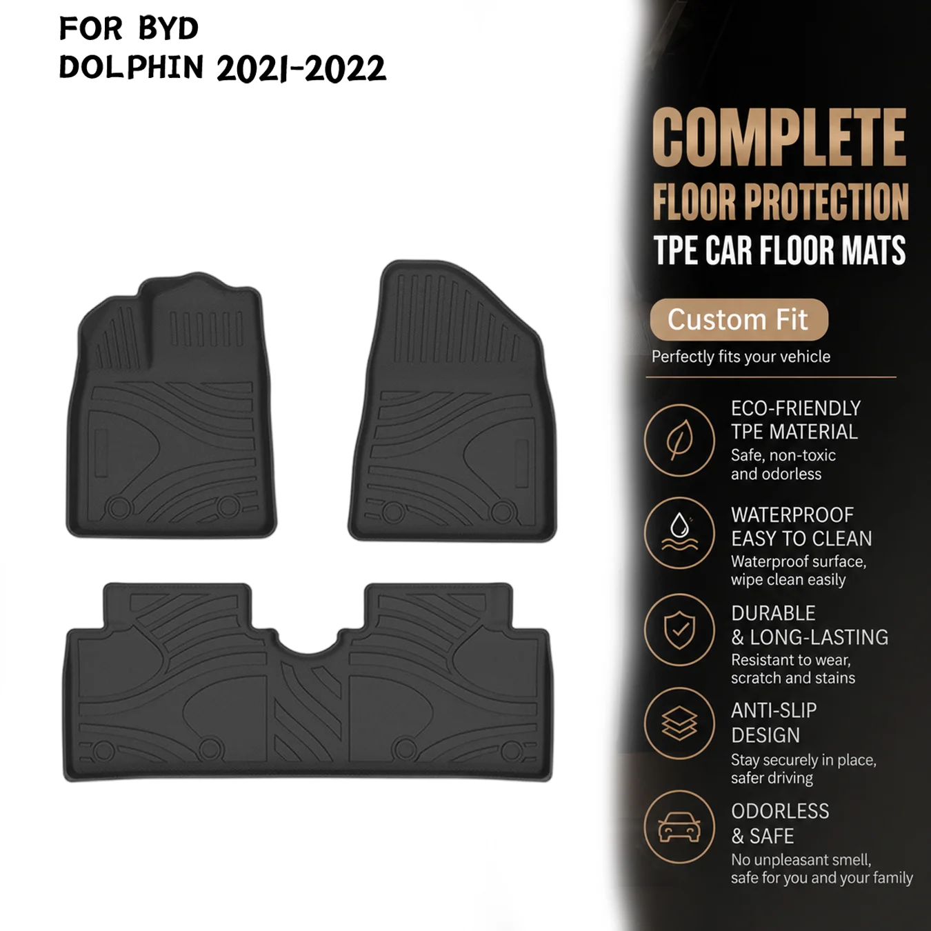 [LHD]BYD DOLPHIN 2021-2022 Four Seasons Waterproof and Anti-Slip TPE Floor Mat for Cars.