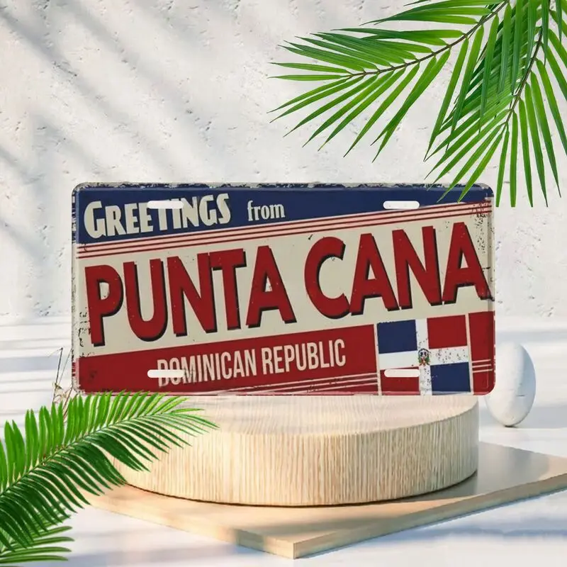 Dominican Republic Punta Cana Aluminum Plaque, Vintage Greeting Travel Theme Wall Art for Home Bar Cafe Wall Hanging Decor