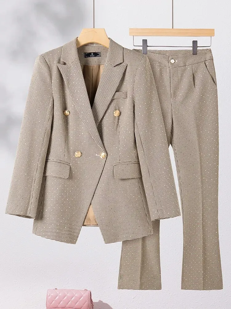 Herfst Damesblazer En Broekpak Dames Zakelijk Werkkleding 2-delige Set Dames Lange Mouw Enkele Rij Knopen Formele Jas + Broek