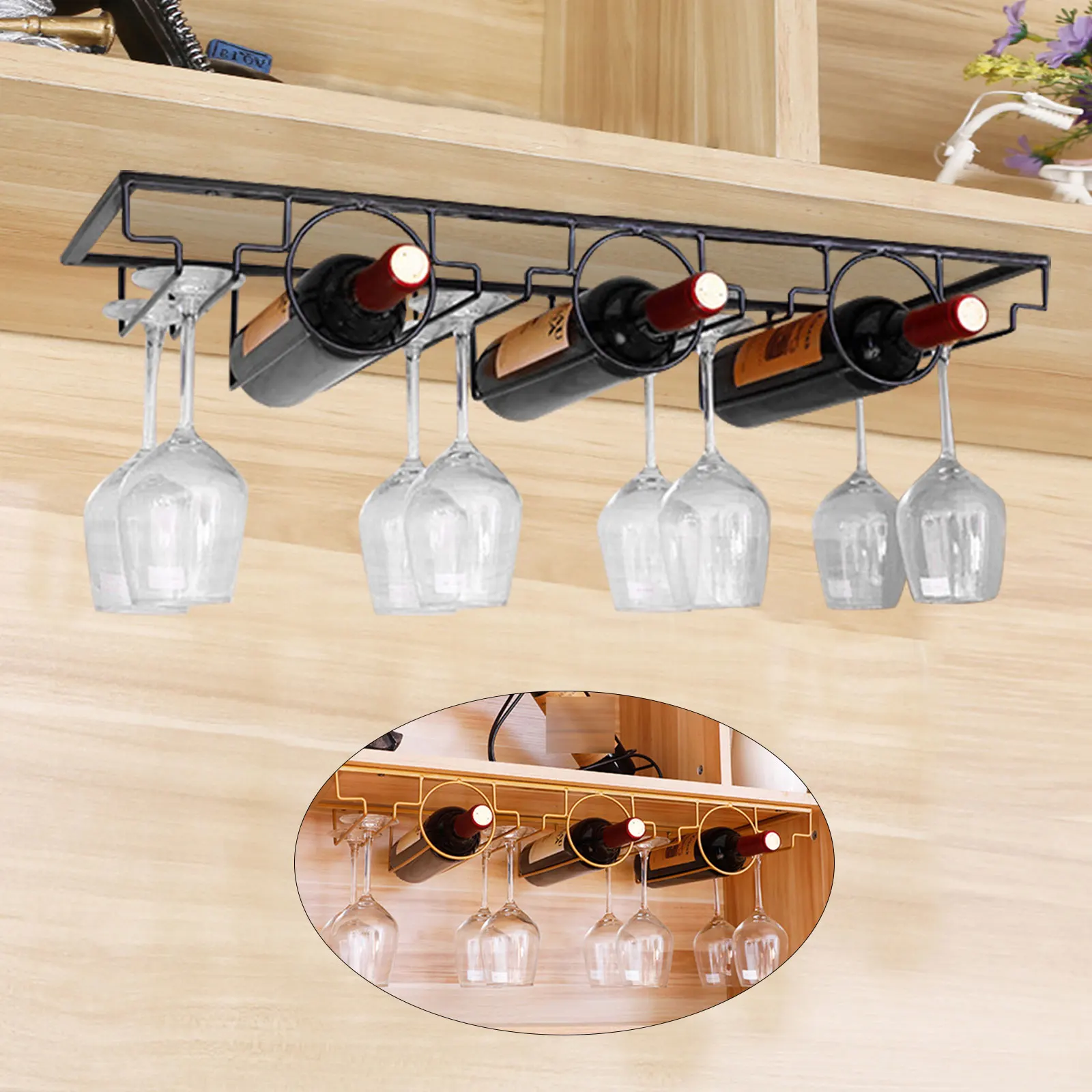 7-Slot Metal Wine Bottle Storage Rack Wall Mount Bottles Display Hanging Holder, Wall Mount Wine Rack Hanging Glass Holder Shelf