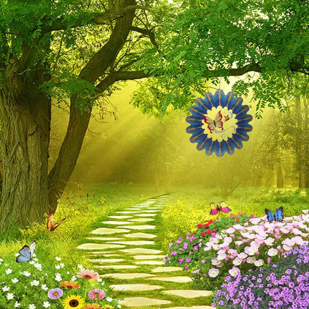 

Ветряной колокольчик ALIM из нержавеющей стали, 3D-декор для сада, для использования в помещении и на улице, синяя бабочка, металлический ветряной колокольчик, 12 дюймов