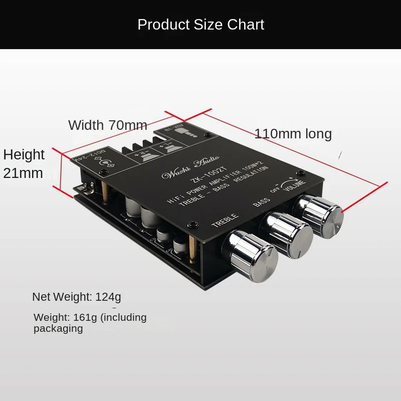 ZK-502MT 2*50W Bluetooth 5.0 Subwoofer Amplifier Board 2.0 Channel High Power Audio Stereo Amplifier Board AUX Bass Treble AMP