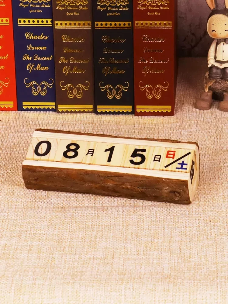 Vintage Kepribadian Kreatif Ins Kayu Tanggal Kecil Ornamen Kalender Log Nordik Meja Pusat