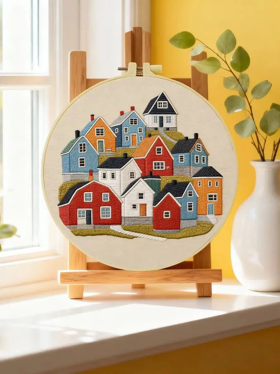 1 Stück 20X20CM/15X15CM 7,87/6,3 Zoll Haus-Stickerei-Starter-Kit DIY-Kit DIY-Stickerei-Set Handarbeiten Heimdekoration Nähkunst – Detail 6