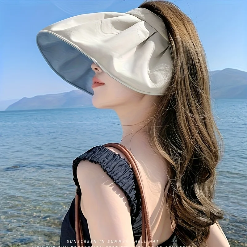 Summer women's sun hat, sun hat, face covering beach hat, cycling empty top sun hat, suitable for outdoor activities, beach, cyc